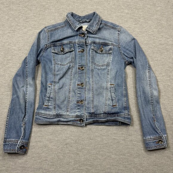 Merona Womens Blue Denim Jean Jacket Button Up Collared Casual 4 Pockets Size XS - Picture 5 of 13